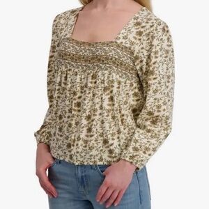 Lucky Brand Floral Print Blouse in Cream and Tan